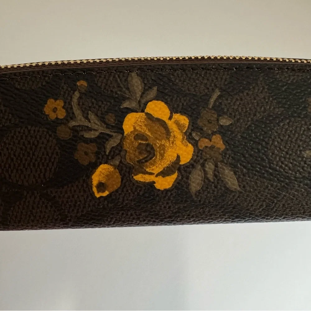 NWT Coach CCI83 Floral Signature Canvas Pencil Case Walnut Yellow